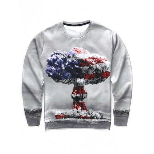 3D Mushroom Cloud Print Round Neck Long Sleeve Sweatshirt For Men - 2xl