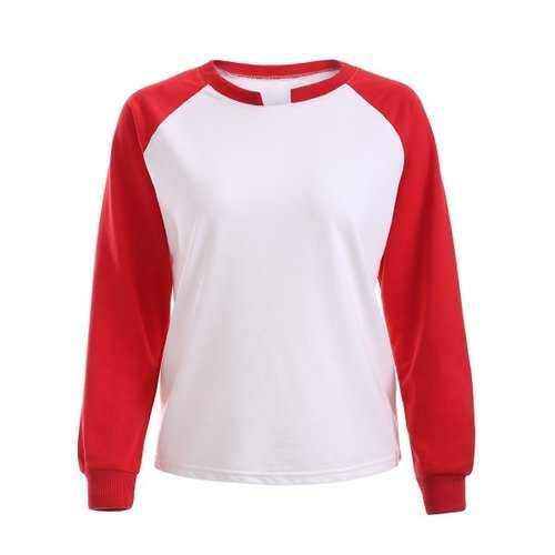 Raglan Sleeves Hit Color Sweatshirt - Red One Size