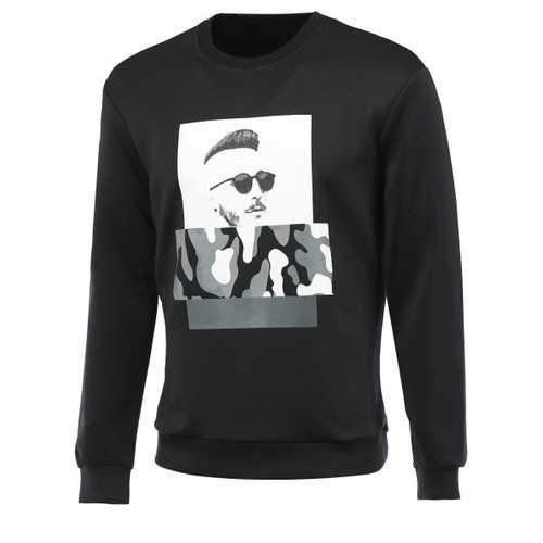 Figure and Camouflage Print Round Neck Long Sleeve Sweatshirt For Men - Black M