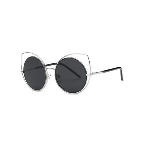 Cute Hollow Out Cat Eye Sunglasses - Silver
