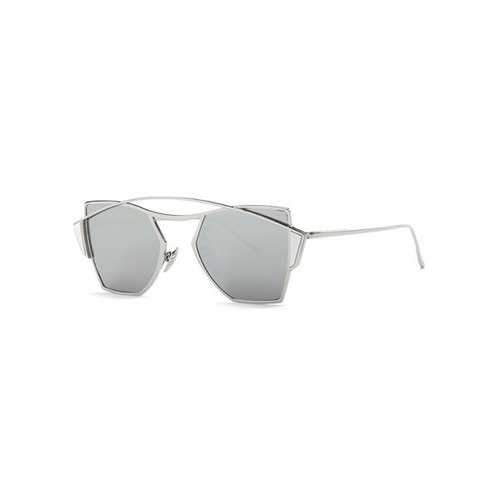 Stylish Crossbar Mirrored Irregular Sunglasses - Light Gray