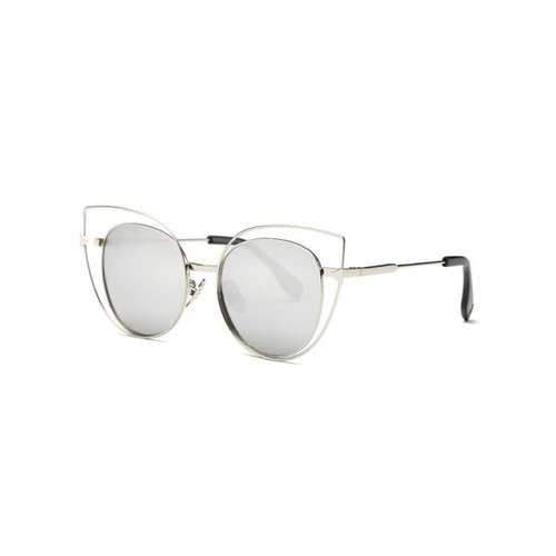 Stylish Hollow Out Cat Eye Mirrored Sunglasses - Silver