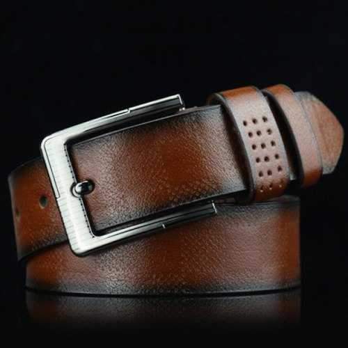 Stylish Pin Buckle Plaid Embossed PU Wide Belt For Men - Brown
