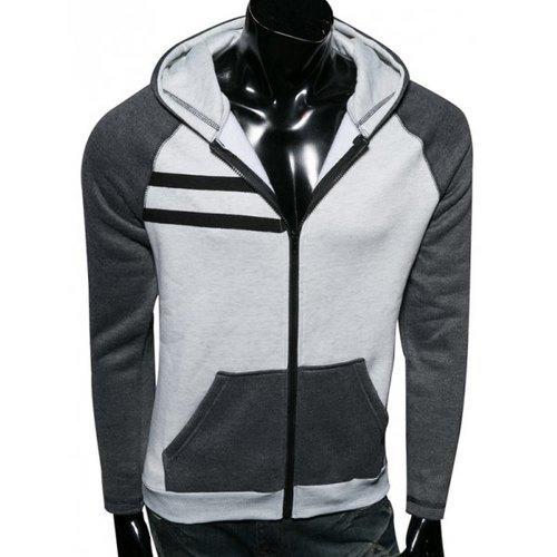 Zip Up Color Splicing Raglan Sleeve Hoodie - Gray Xl