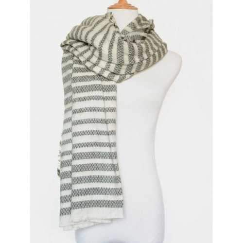 Stripe Fringed Edge Scarf - Green