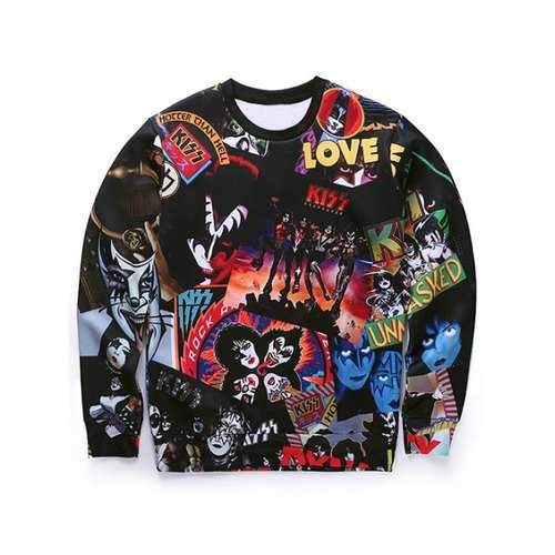 Round Neck 3D Cartoon Figures Spliced Print Long Sleeve Sweatshirt - Black Xl