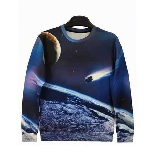 Round Neck 3D Meteor Long Sleeve Galaxy Sweatshirt - L