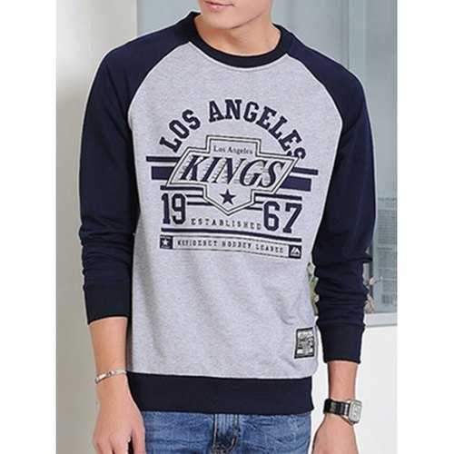 Round Neck Letters Print Raglan Sleeve Sweatshirt - Sapphire Blue L