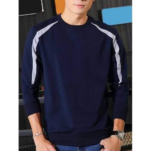 Round Neck Color Block Spliced Design Long Sleeve Sweatshirt - Sapphire Blue Xl