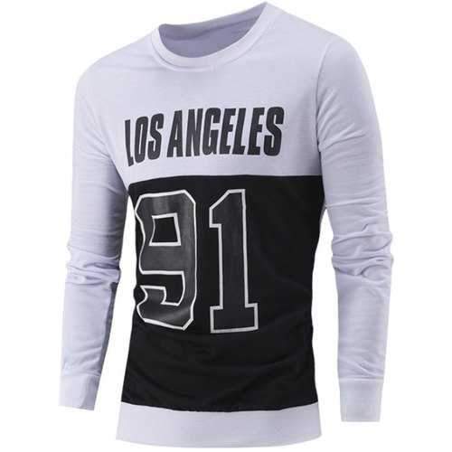Letter and Number Print Color Block Sweatshirt - White L