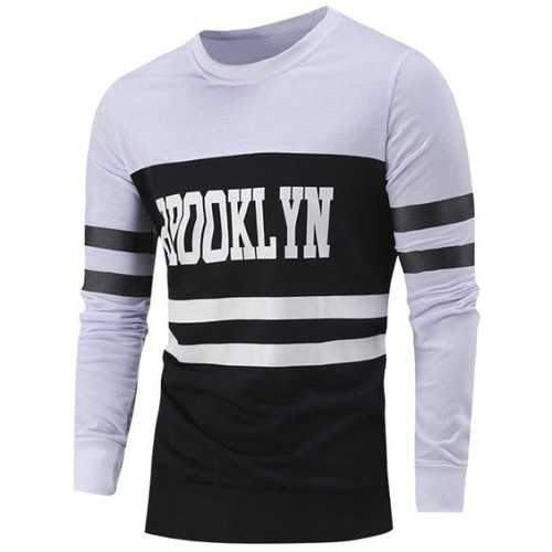 Letter Print Color Block Striped Sweatshirt - White 2xl