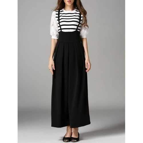 High Waist Loose Fitted Overalls - Black S