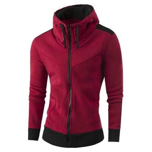 Full Zip Two Tone Hoodie - Wine Red M