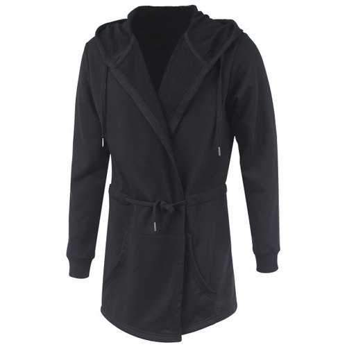 Drawstring Lengthen Hooded Long Sleeve Zip-Up Hoodie - Black One Size(fit Size Xs To M)