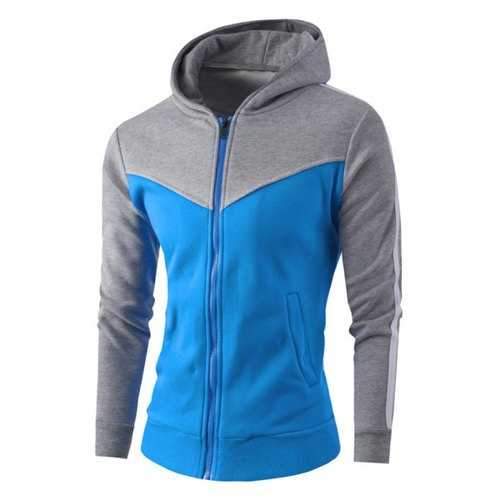 Zipper Up Color Block Striped Hoodie - Light Gray 3xl