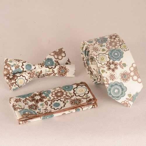 Casual Flowers Painted Tie Pocket Square Bow Tie - Coffee
