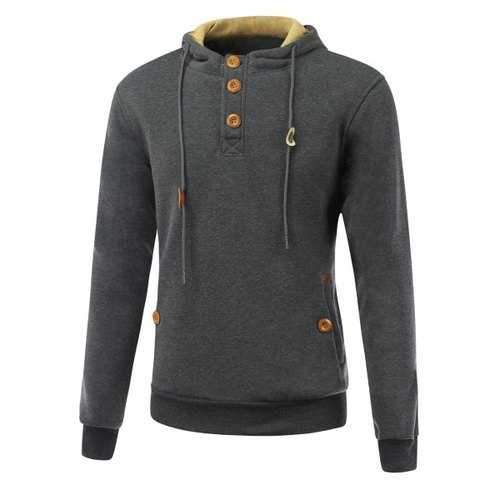 Elbow Patch Long Sleeve Drawstring Pullover Hoodie - Deep Gray Xl