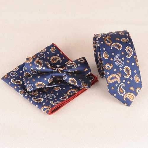 Deep Paisley Jacquard Neck Tie Set - Deep Blue