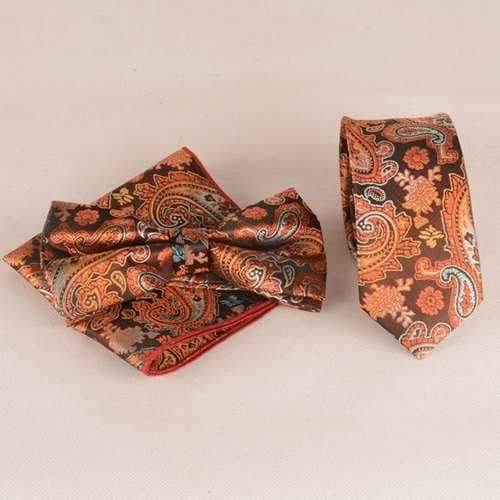 Ancient Paisley Jacquard Neck Tie Set - Orange