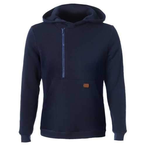 Side Zip Up Pocket Front Long Sleeve Hoodie - Cadetblue L