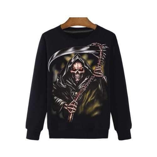 Sickle Skull 3D Print Round Neck Long Sleeve Sweatshirt - Black 2xl