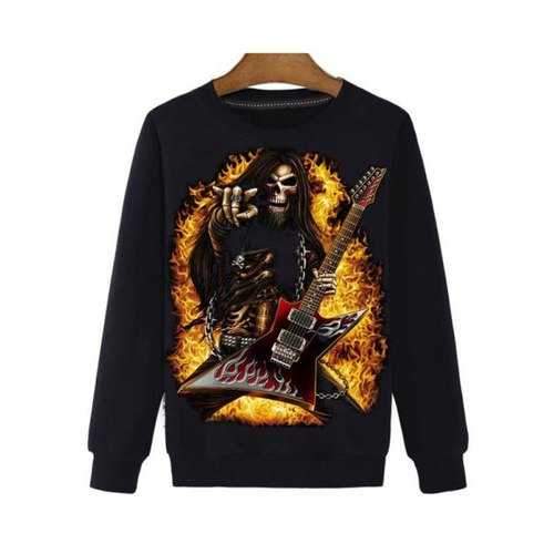 Rock Skeleton 3D Print Round Neck Long Sleeve Sweatshirt - Black L