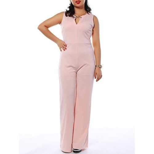 Sleeveless Metallic Trumpet Jumpsuit - Pink Xl