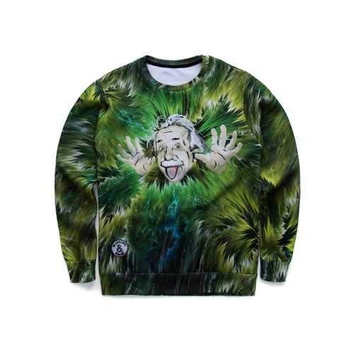 3D Jungle and Einstein Print Round Neck Long Sleeve Sweatshirt - Green L