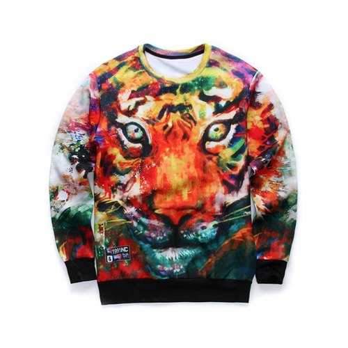 3D Animal Print Long Sleeve Round Neck Sweatshirt - M
