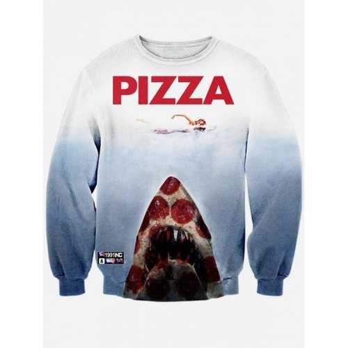 Long Sleeve Pizza Graphic Sweatshirt - Blue Xl