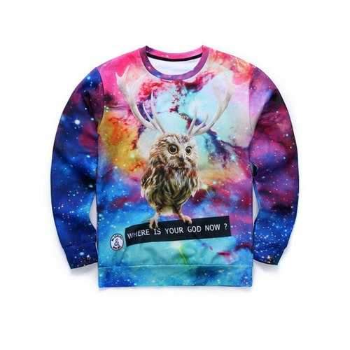 3D Print Round Neck Long Sleeve Galaxy Sweatshirt - M