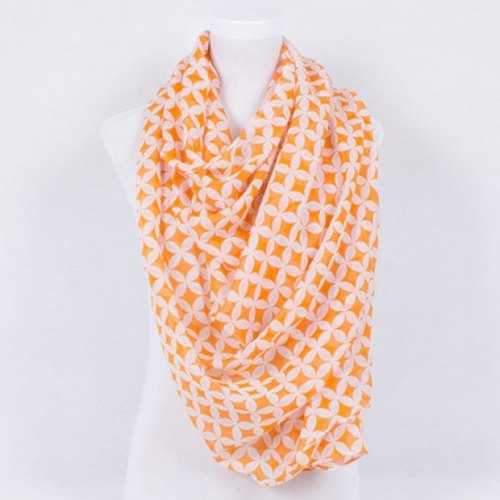 Retro Copper Cash Print Voile Shawl Wrap Scarf - Luminous Bright Orange