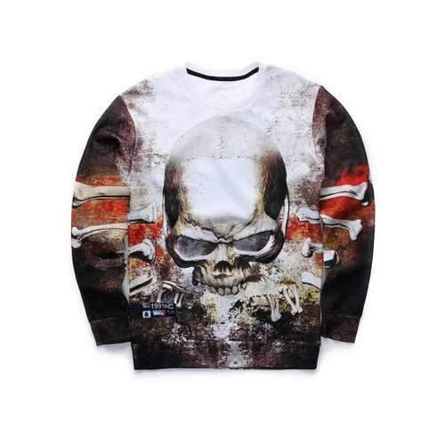 3D Angry Skull Printed Crew Neck Sweatshirt - L