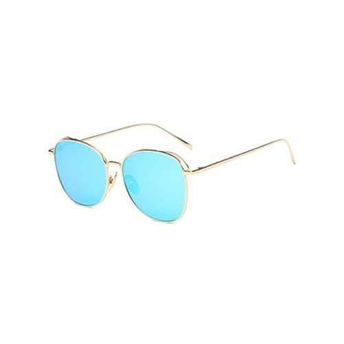 Joy-Ride Irregular Square Metal Mirrored Sunglasses - Ice Blue