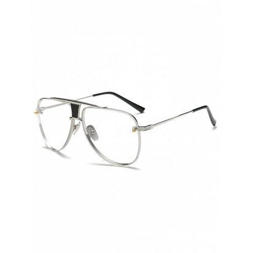 Streetwear Trapezoid Hollow Out Pilot Sunglasses - Silver