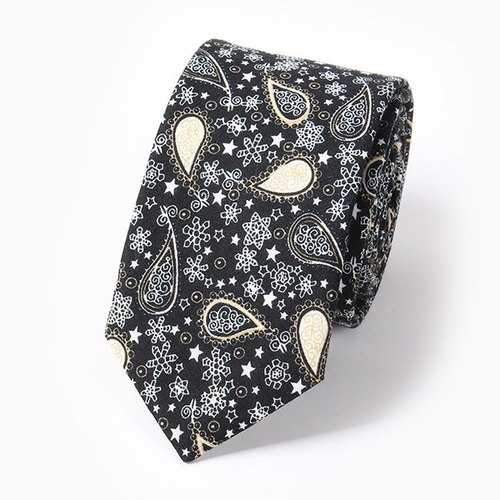 Paisley and Snowflake Pattern 6CM Width Tie - Black