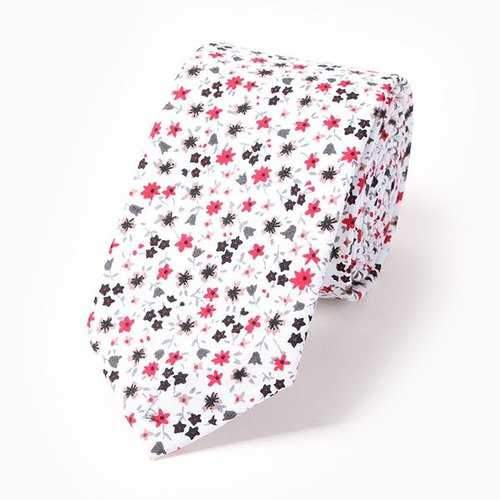 Doodle Flower Pattern 6CM Width Tie - White