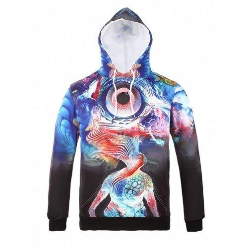 Hooded 3D Abstract Eye Print Long Sleeve Hoodie - 3xl