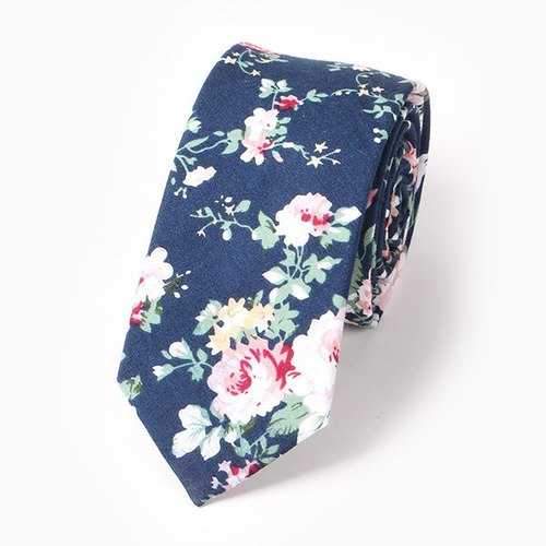 Rose Print 6CM Width Tie - Deep Blue
