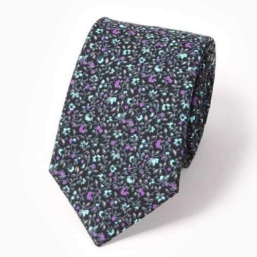 Fulled Flower Rattan Print 6CM Width Tie - Black