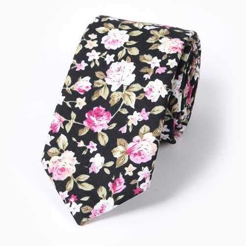 Blossoming Rose Print 6CM Width Tie - Black