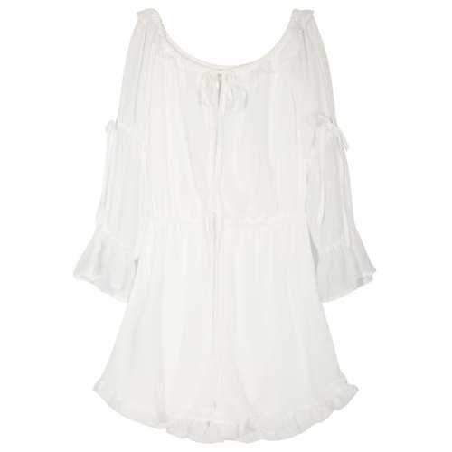 Off The Shoulder Cutout Sleeve Romper - White L