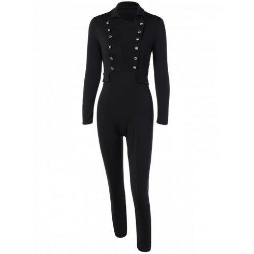 Double Breasted Long Sleeve Jumpsuit - Black S