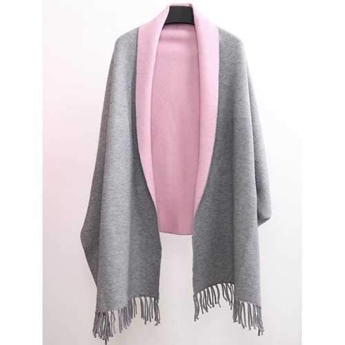 Winter Tassel Lapel Sleeved Cape Pashmina - Light Gray