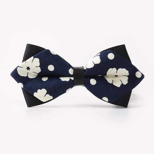 Banquet Concise Flower Print Sharp-Angled Double-Deck Bow Tie - Purplish Blue