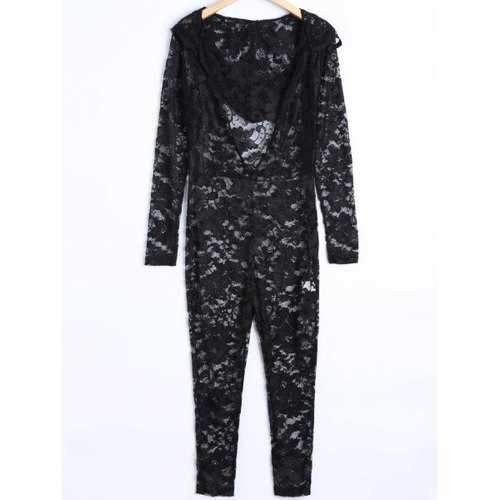 See-Through Lace Jumpsuit - Black L