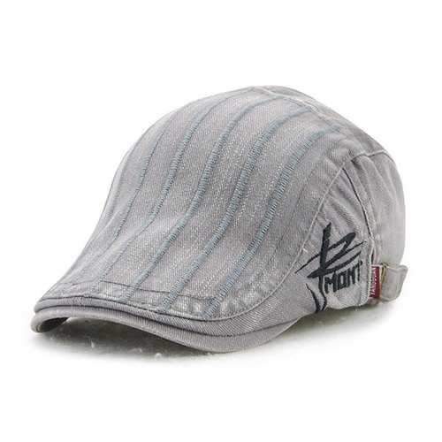 Fall Vertical Stripe and Letter Embroidery Cabbie Hat - Gray