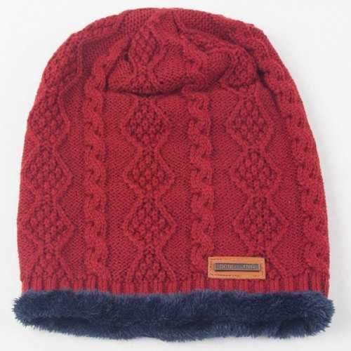 Warm Rhombus Hemp Flowers Thicken Double-Deck Acrylic Hat - Wine Red