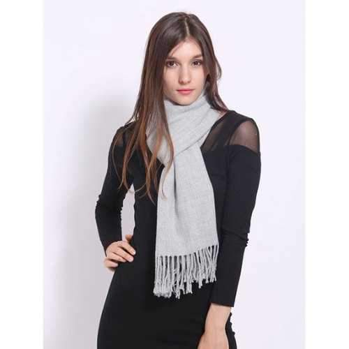Casual Faux Cashmere Fringe Scarf - Light Gray