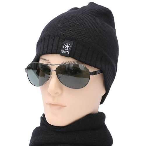 Winter Stripy Star Toboggan Hat - Black